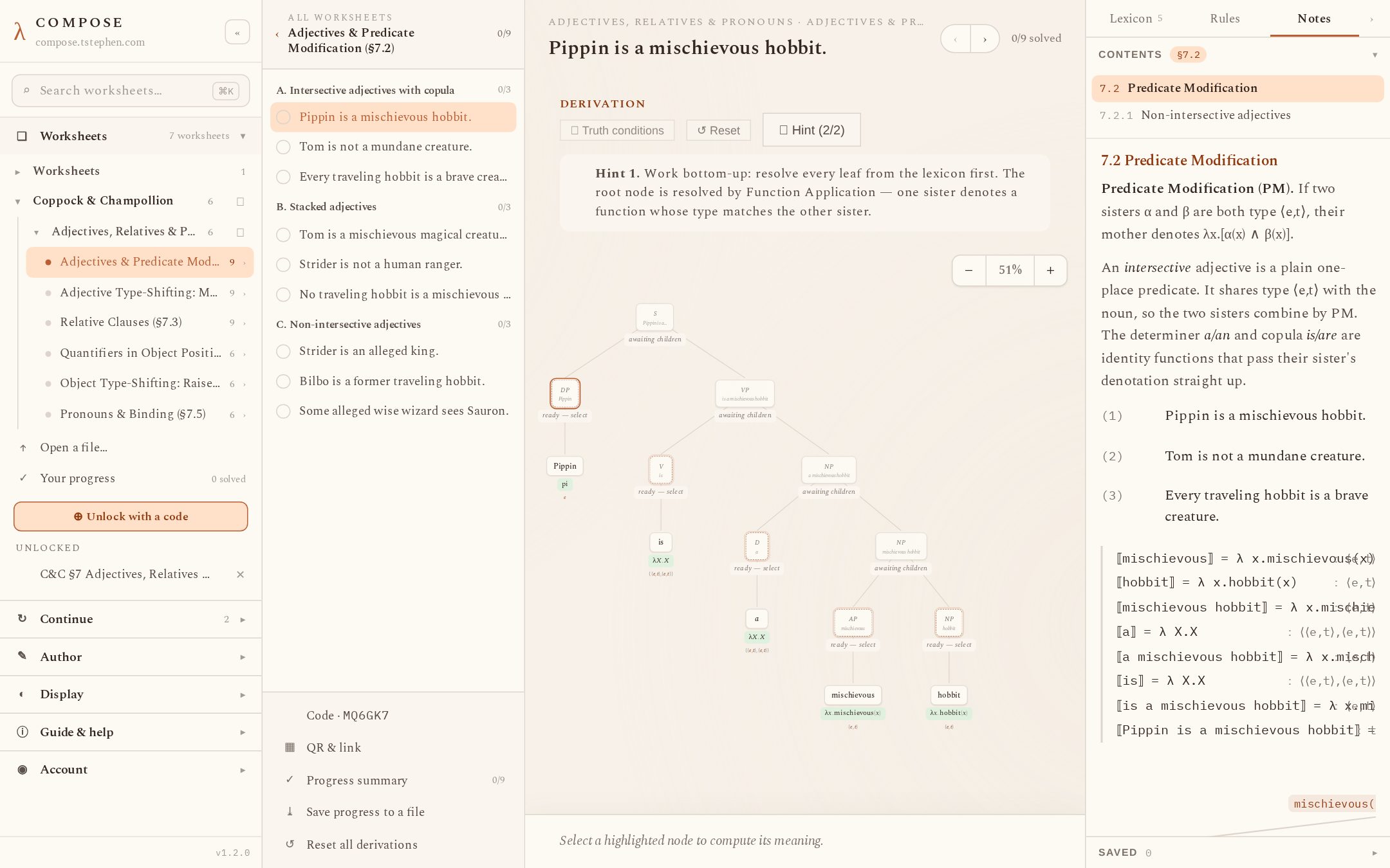 The Notes tab open next to a derivation